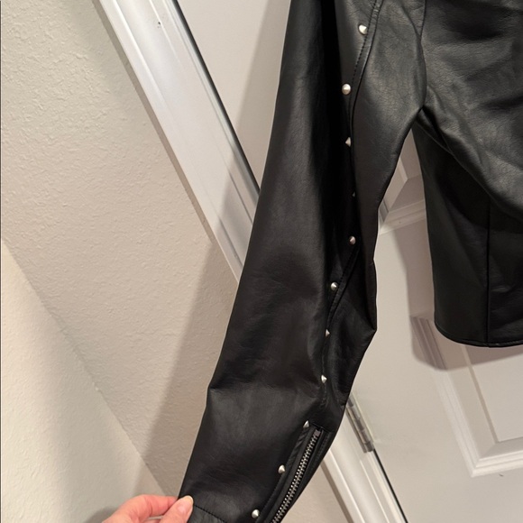 Torrid Black Leather Jacket with Leopard Collar - Picture 16 of 16